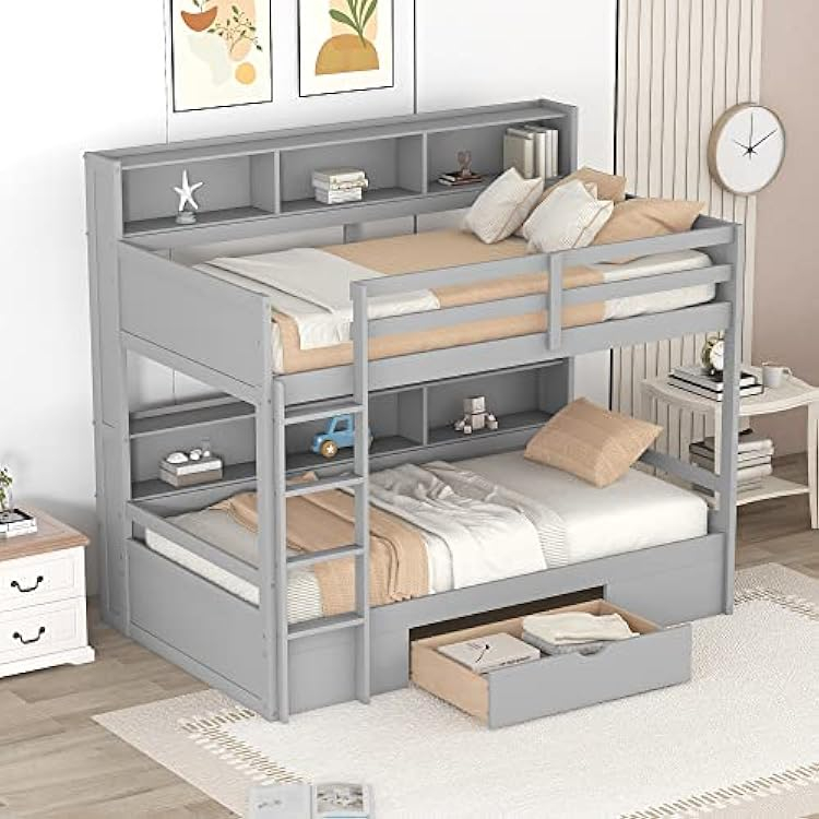 Jivoit Twin Over Twin Bunk Bed With Built-In Storage & Shelves In ... with regard to Smart storage solutions for twin over twin bunk beds that save space and reduce clutter