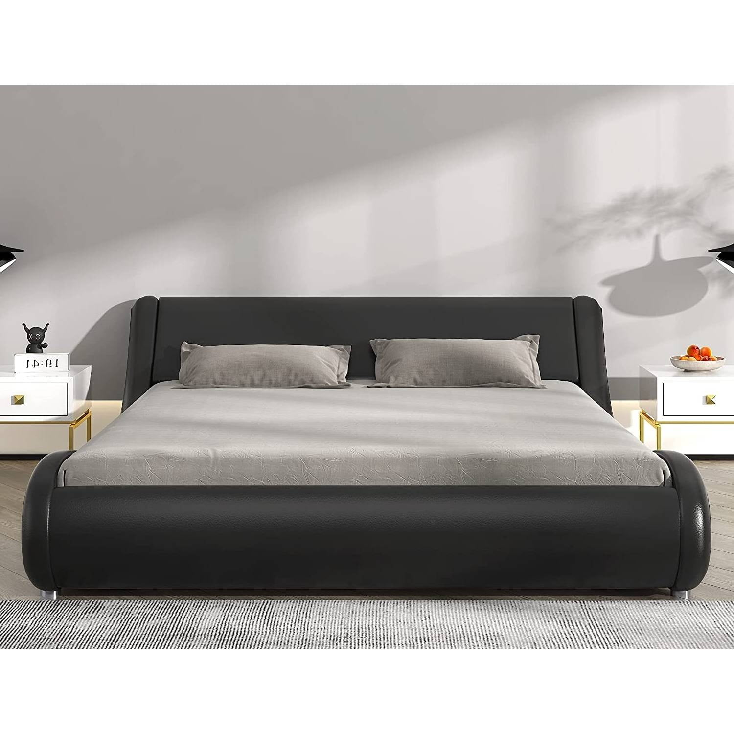 King Modern Black Faux Leather Upholstered Platform Bed Frame With ... inside Expert insights on the longevity and maintenance of leather headboard frames