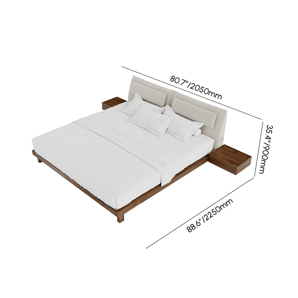 King Size Linen Bed With Floating Nightstands Bedroom Set | Homary with regard to Perfect nightstand dimensions that complement a king size bed