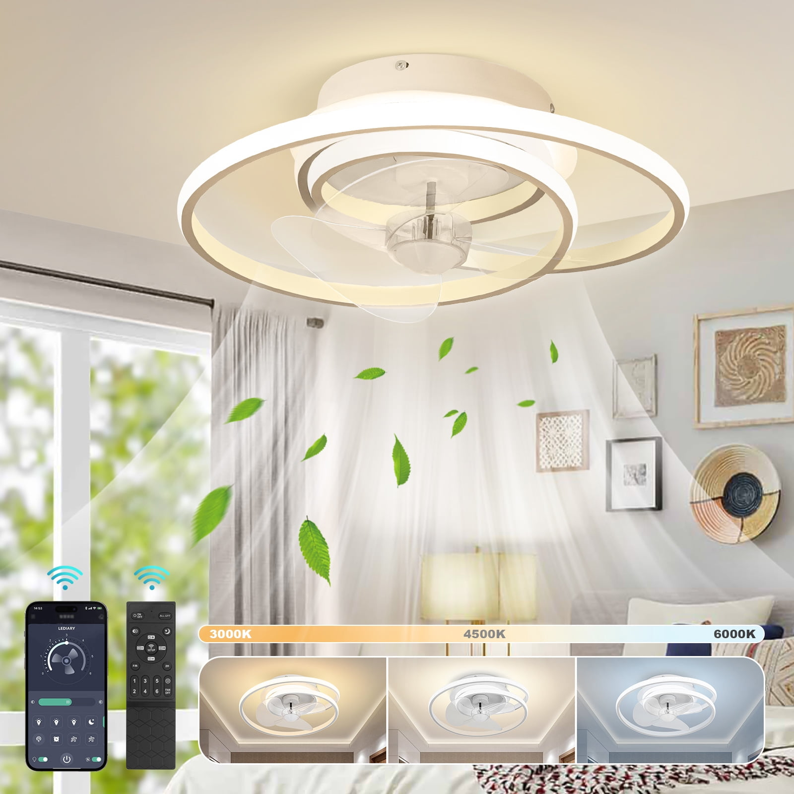 Laybasic Modern Ceiling Fans With Lights And Remote, 16" Flush Mount ... within Low Profile Bedroom Ceiling Fan