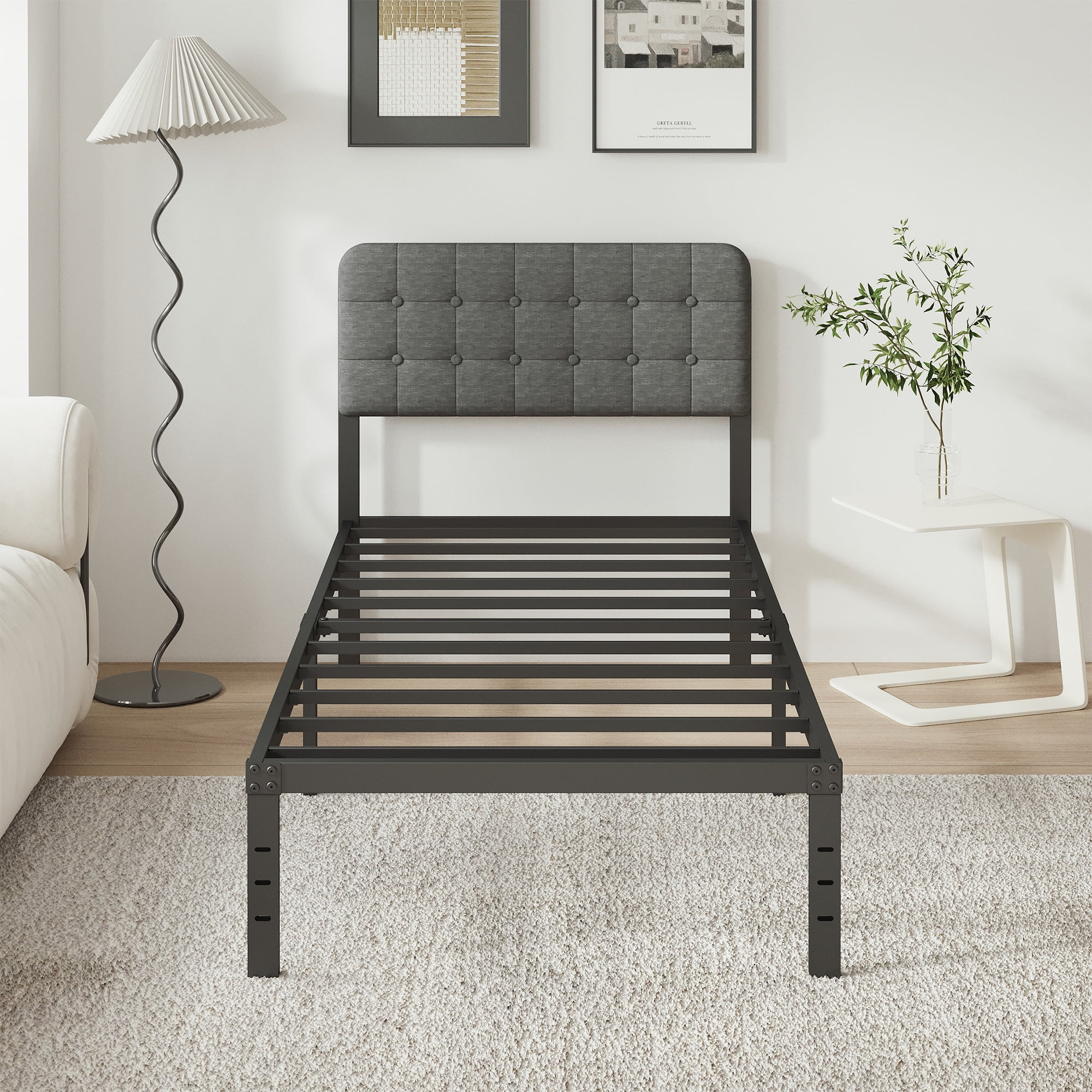 Maenizi Twin Xl Bed Frames With Upholstered Headboard, 12 Inch Twin Xl ... in Twin Bed Frame With Headboard Metal