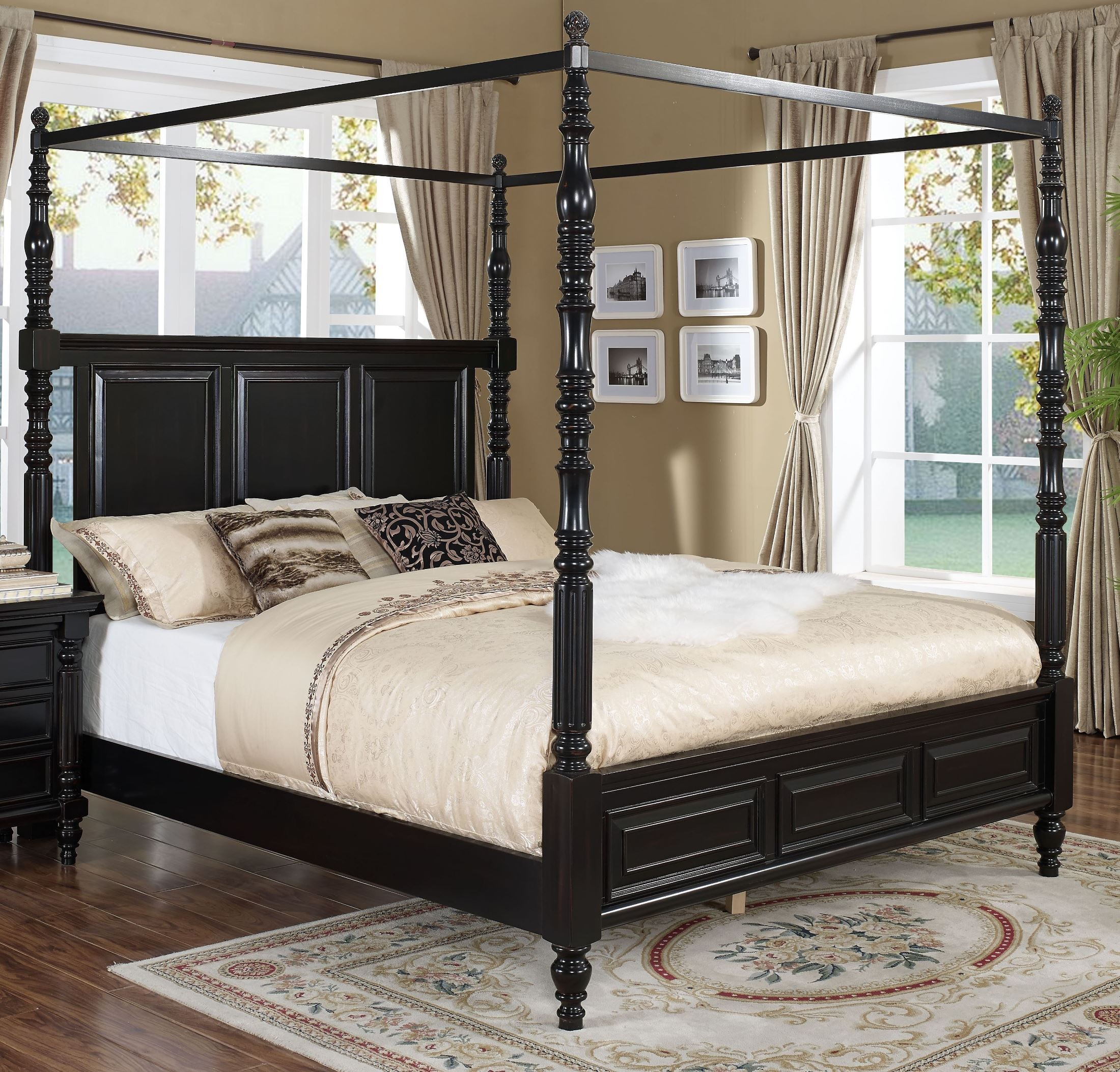 Martinique Rubbed Black Cal.king Canopy Bed With Drapes From New ... regarding Creating intimate sleep spaces with king size canopy bed designs