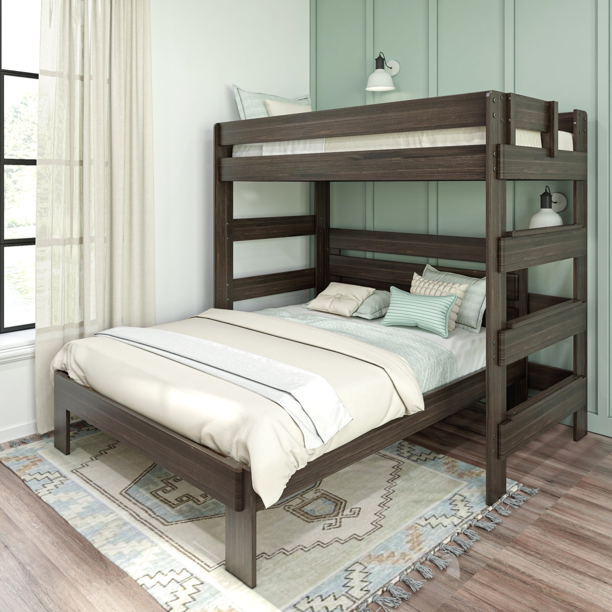 Max & Lily Modern Farmhouse L-Shaped Twin Over Queen Bunk Bed, Durable ... intended for Twin And Queen Bunk Beds