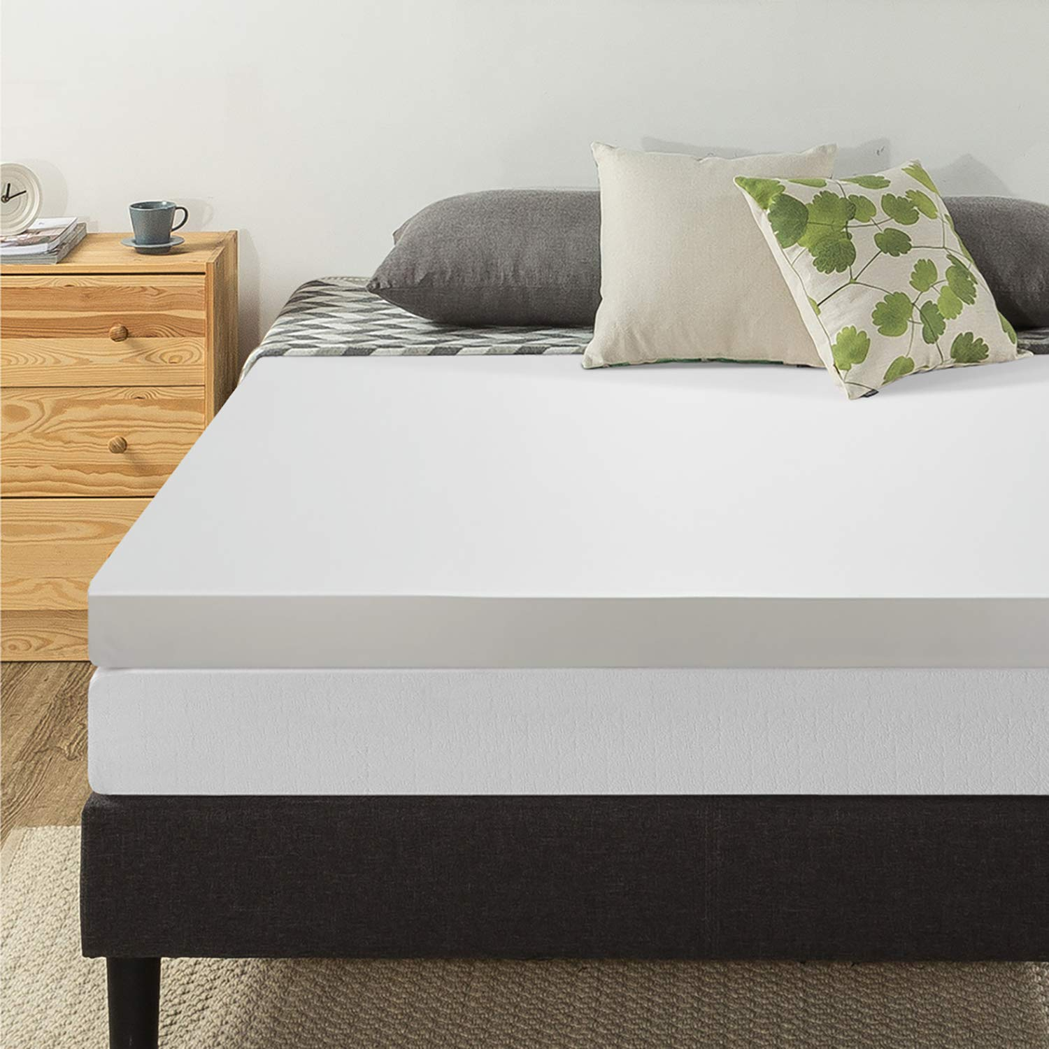 Mellow 4 Inch Memory Foam Mattress Topper With Cover, Calming Green Tea ... in 4 In Mattress Topper King