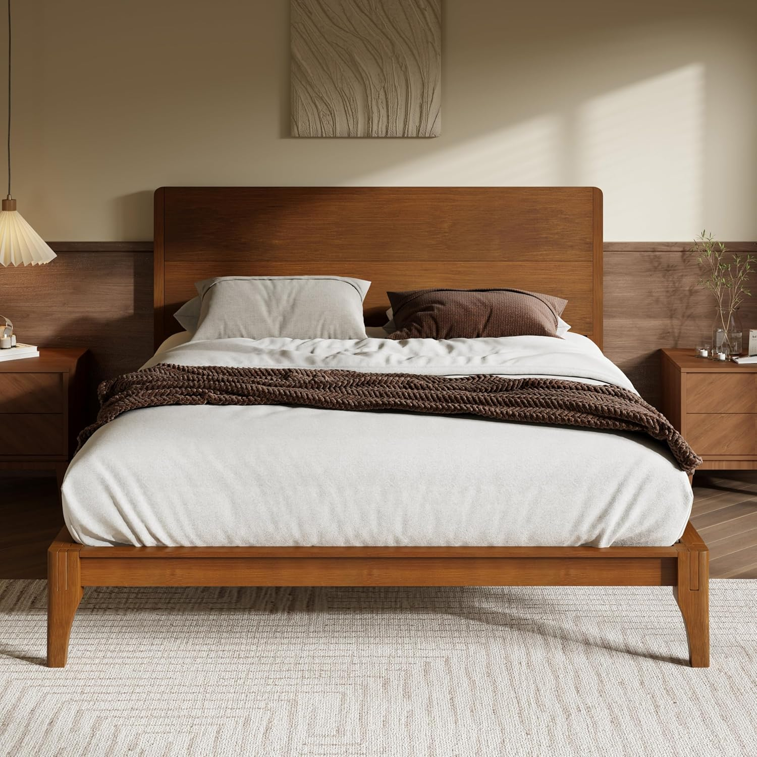 Merax King Size Bamboo Platform Bed, Mid-Century Modern Bed Frame With ... for Solid bed frame king size vs engineered alternatives what matters most