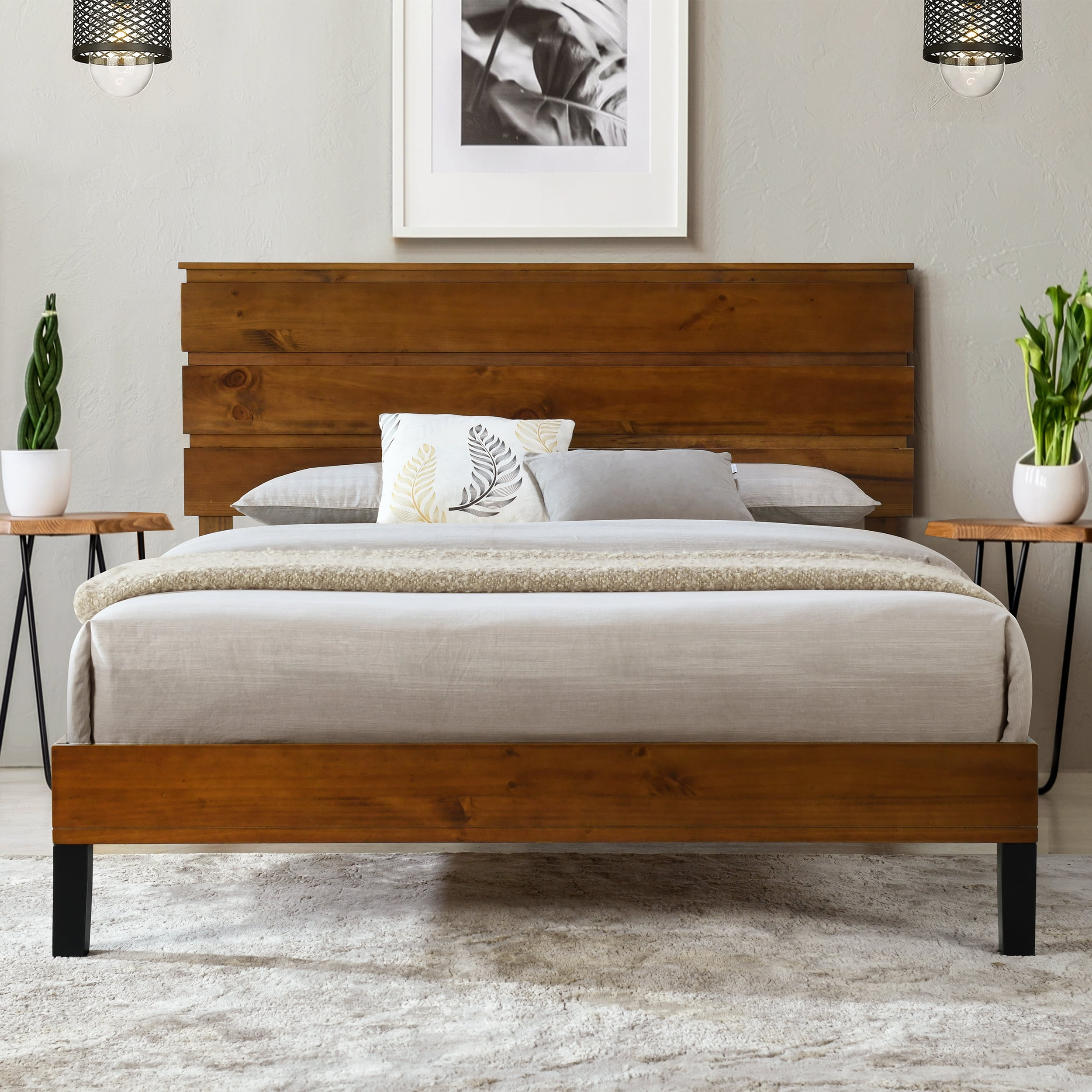 Mid-Century Modern Solid Wood Bed Frame King Size Platform Bed With ... with Wood Frame King Size Bed
