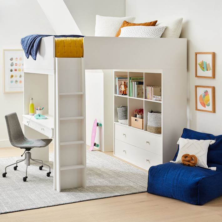 Milo Full Loft Bed W/ Desk - White | West Elm regarding Building the ideal study nook in your bedroom with loft bed configurations