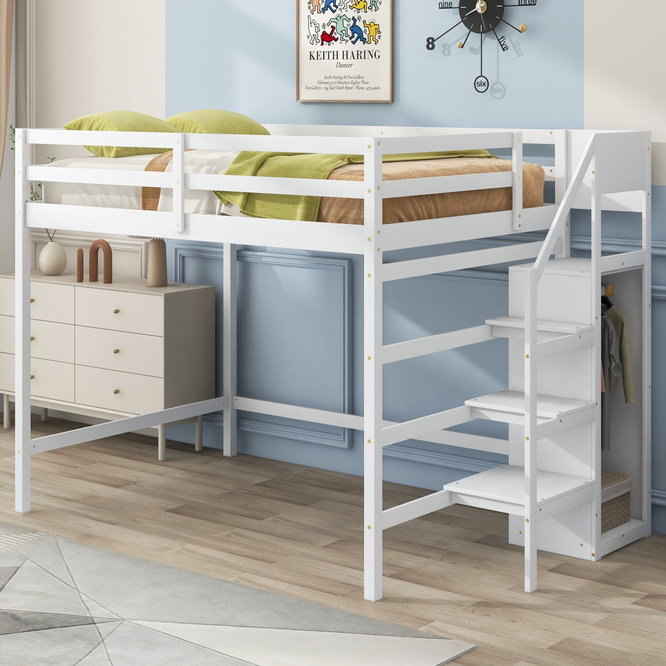 Modern Full Loft Bed With Built-In Storage Wardrobe And Staircase ... pertaining to Maximizing bedroom space with solid wood loft beds featuring built-in staircases