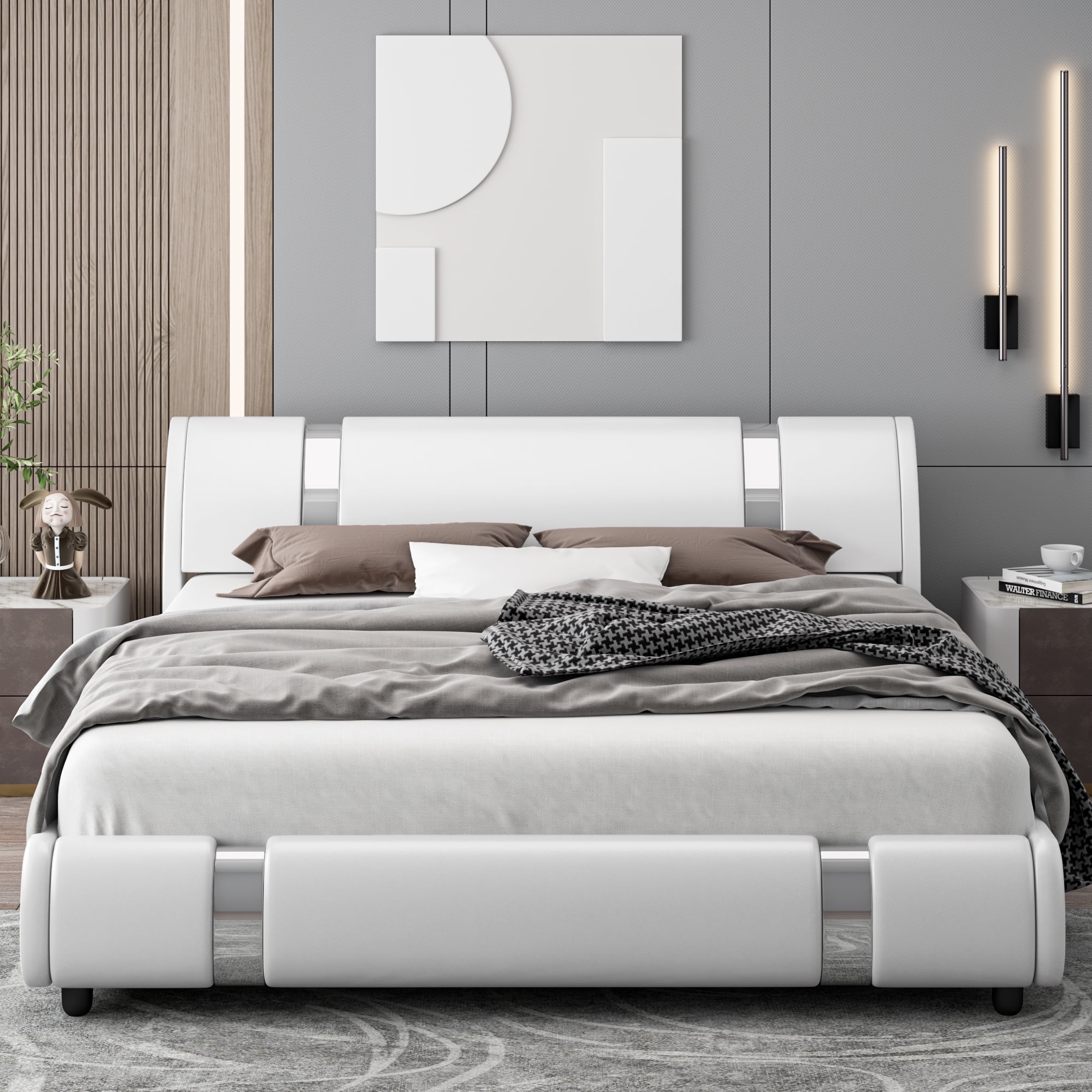 Modern White Leather Upholstered Bed Frame With Australia | Ubuy with regard to Bed Frame With Leather Headboard