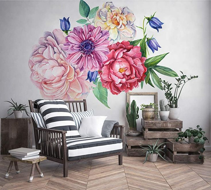 Murwall Peony Large Floral Wall Decal For Bedroom Watercolor Floral ... throughout Flower Wall Decals For Bedroom