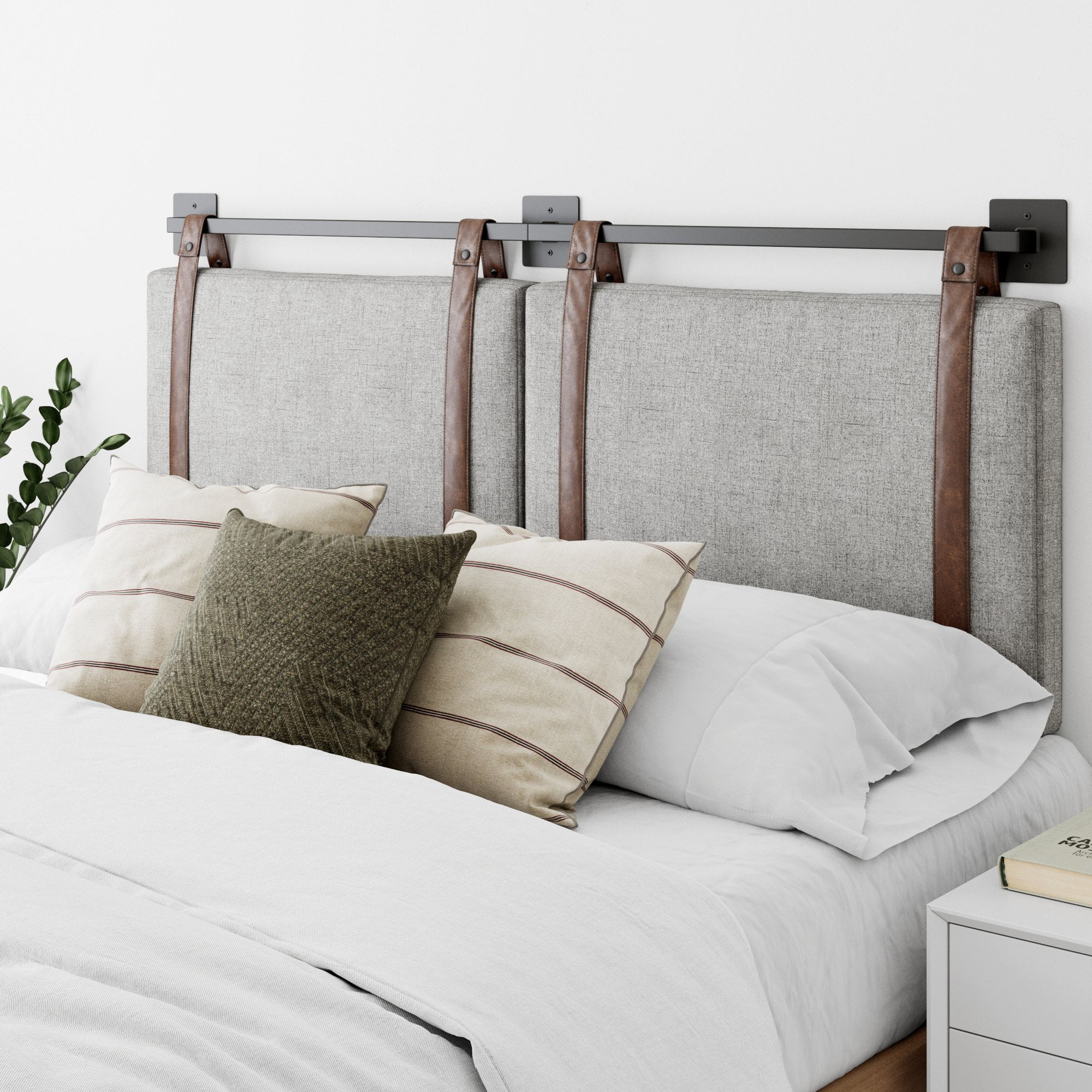Nathan James Harlow King Size Wall Mount Headboard, Gray Fabric ... within King Size Wall Mount Headboard