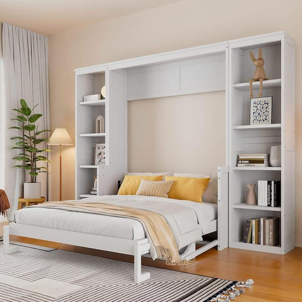 Noble House Ethen White Wood Frame Queen Size Murphy Bed With Desk ... within Creating Versatile Living Areas with Queen Size Murphy Bed Desk Integration