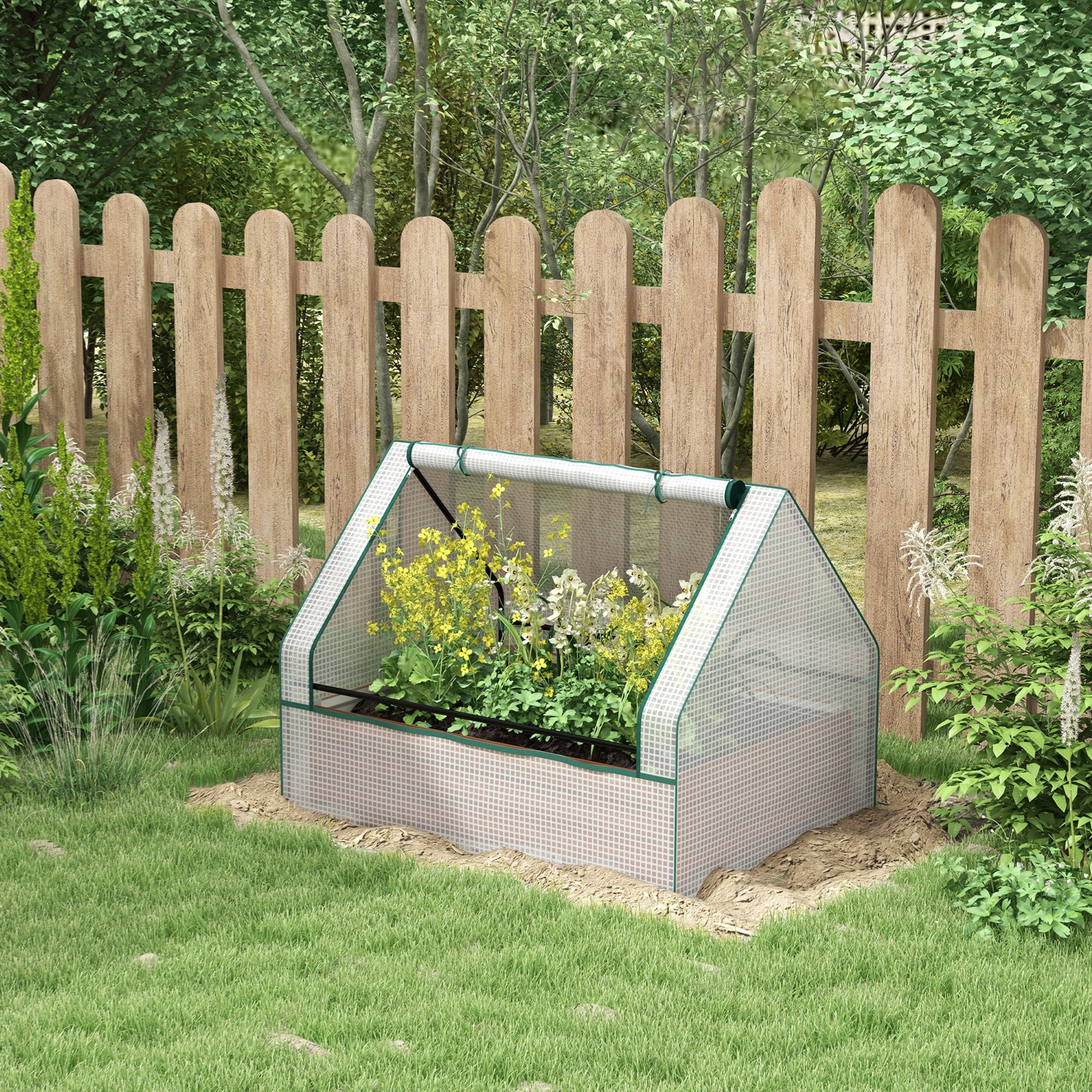 Outsunny Outdoor Raised Vegetable Garden Bed With Cover, Mini ... for Raised Garden Bed Greenhouse Cover