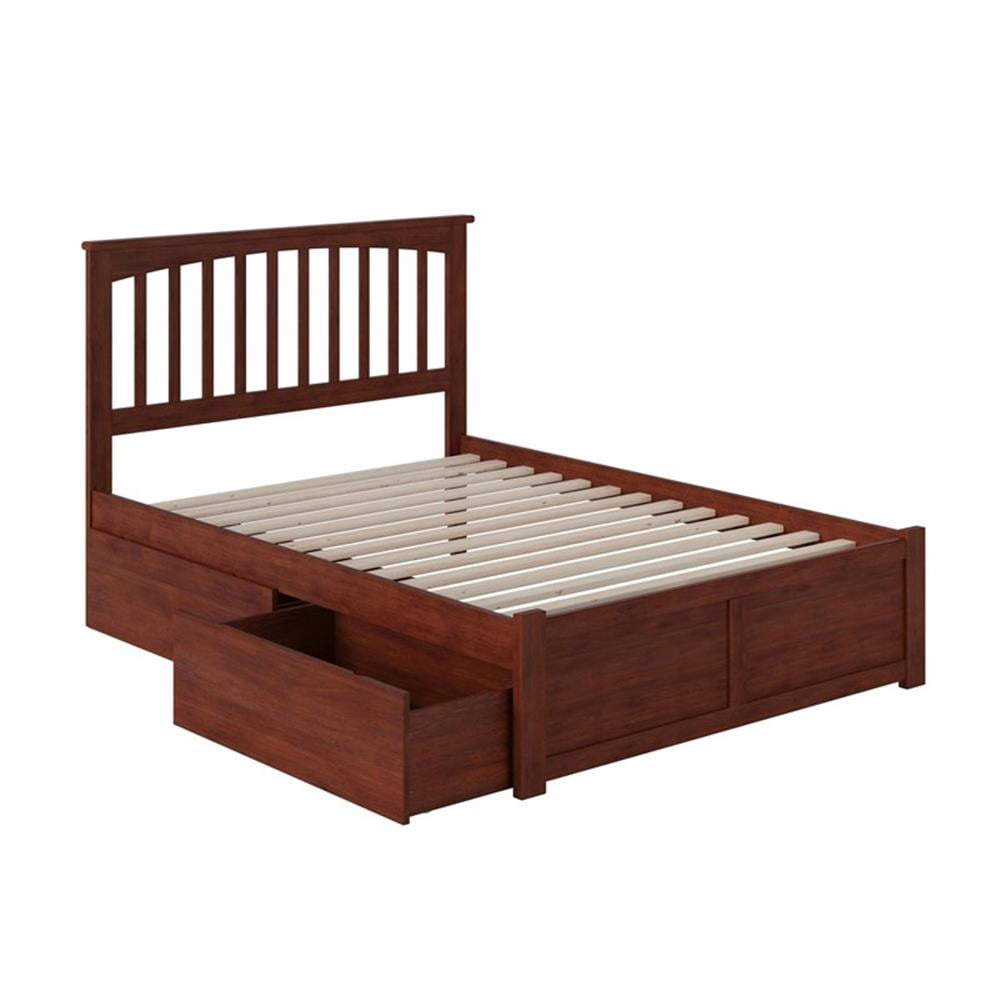 Pemberly Row Full Solid Wood Bed With Storage Drawers In Walnut ... throughout How solid wood beds with storage solve common bedroom organization challenges