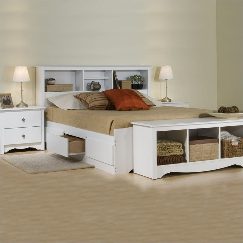 Prepac Monterey White Queen Wood Platform Storage Bed 3 Piece Bedroom ... inside Creating a Clean Look with White Bedroom Sets Featuring Strategic Storage