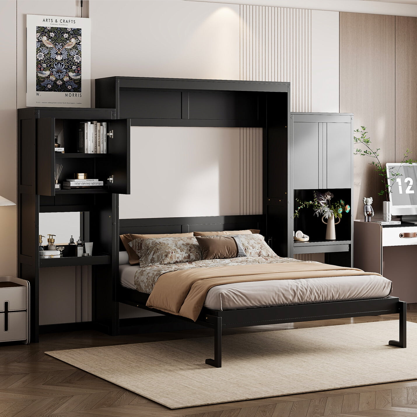 Queen Size Murphy Bed Wall Bed With Desk And Vanity, Multifunctional ... pertaining to Maximizing Small Spaces with Queen Wall Bed and Desk Integration