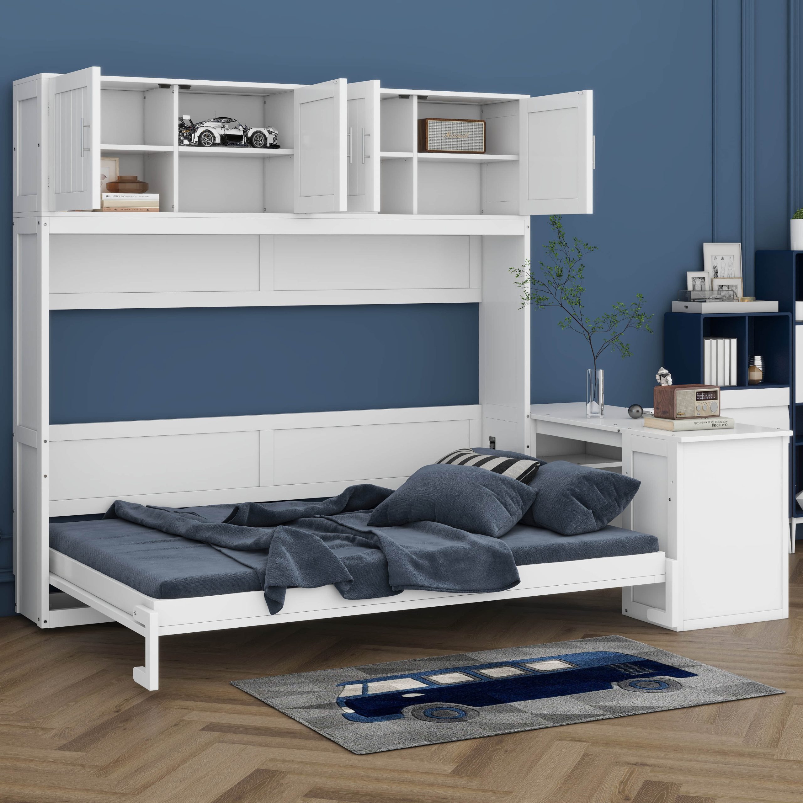Red Barrel Studio® Queen Size Murphy Bed With Desk And Shelves, Modern ... within Smart storage solutions that blend comfort and productivity in modern homes