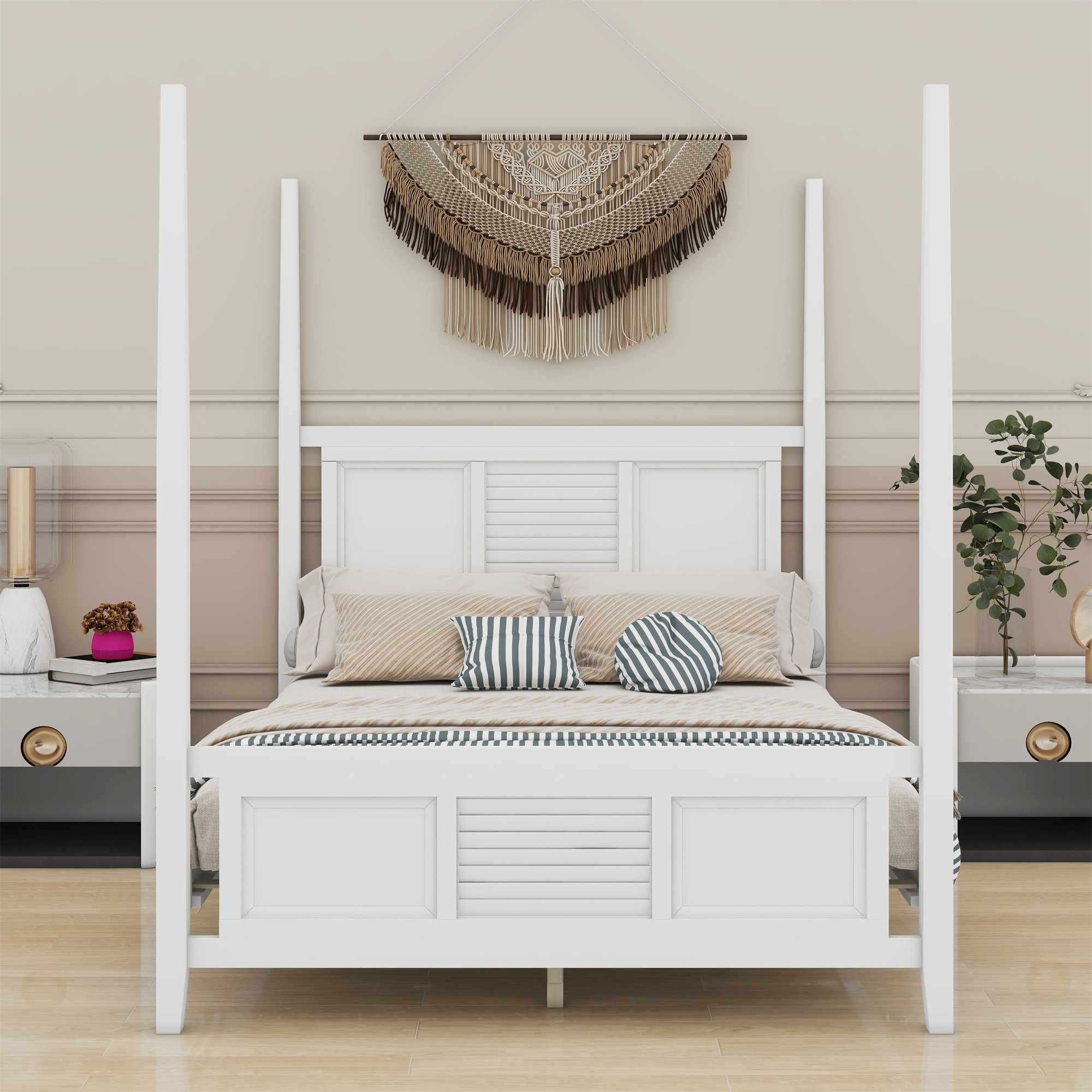 Red Barrel Studio Traditional Solid Wood Four Poster Bed With ... intended for Solid Wood Four Poster Bed