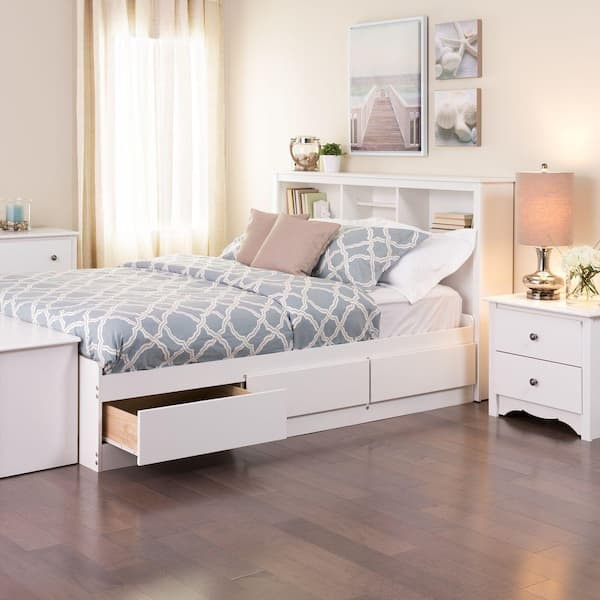 Reviews For Prepac Mate's White Wood Minimalist Platform Queen Storage ... in Queen Platform Bed With Storage Drawers