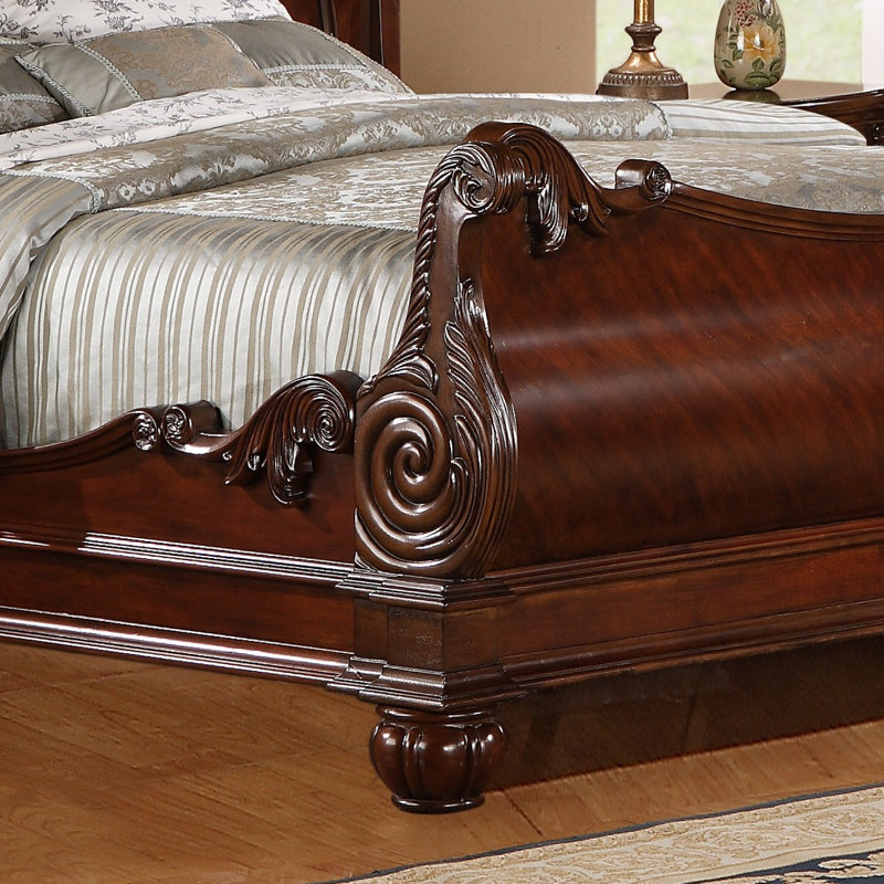 Roundhill Furniture Saillans Solid Wood Sleigh Bed & Reviews | Wayfair within Comparing solid wood sleigh bed queen options for optimal comfort and durability