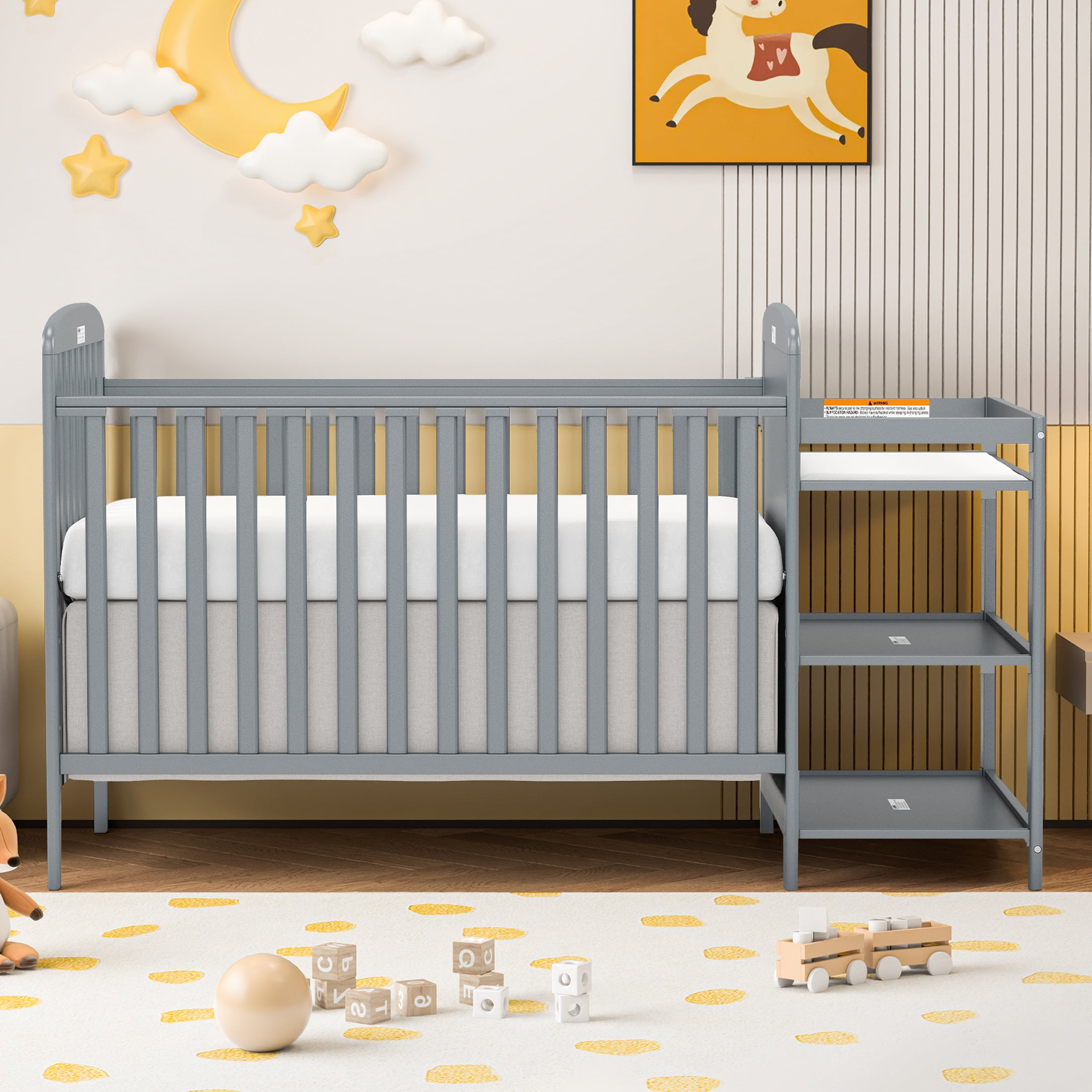 Sesslife 3-In-1 Convertible Crib, Baby Bed, Converts From Baby Crib To ... in Crib Converts To Toddler Bed