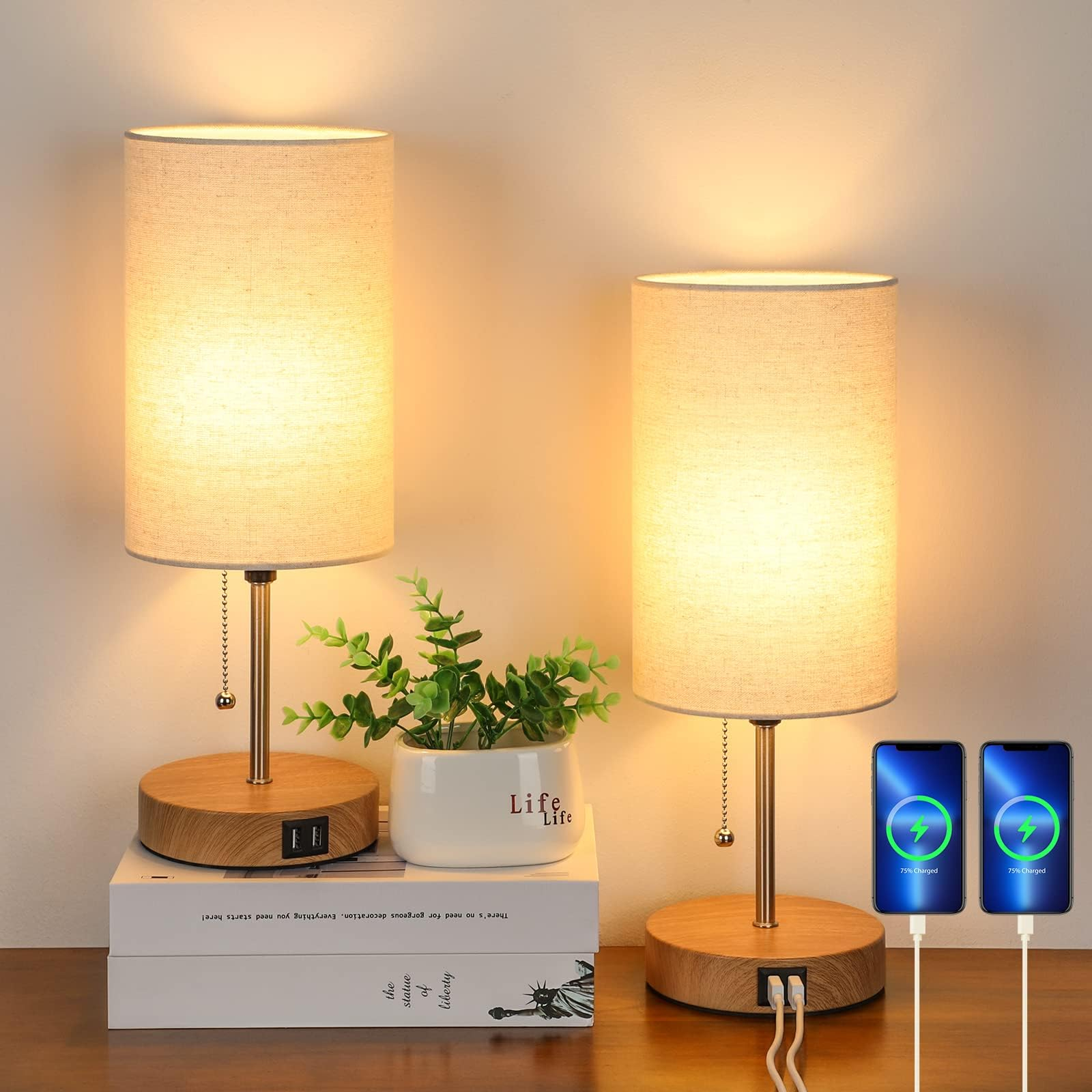 Set Of 2 Table Lamps With 2 Usb Ports, Modern Bedside, Desk Lamps With ... pertaining to How Bedside Lamps with USB Features Can Transform Your Nightstand Setup