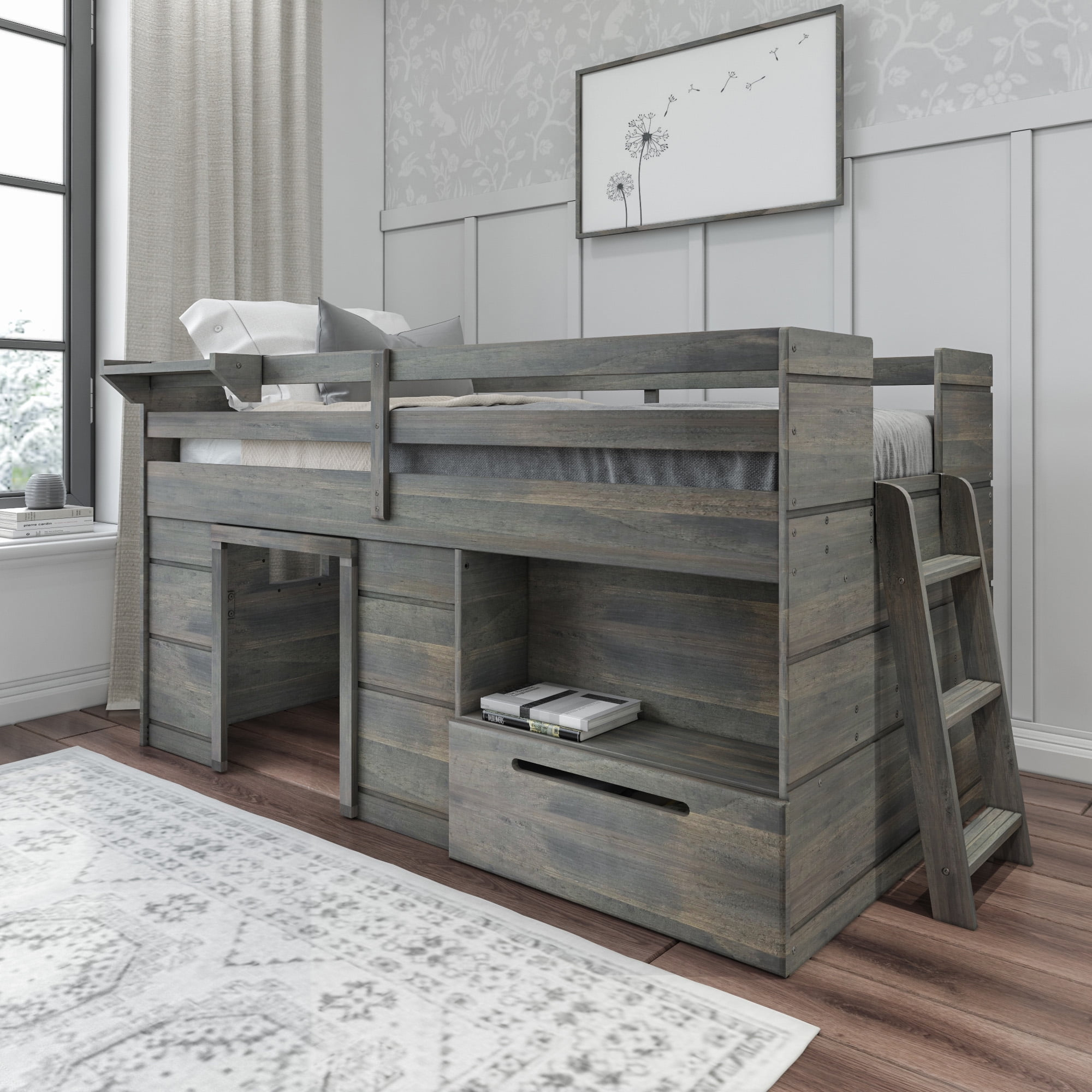 Solid Wooden Frame Max & Lily Loft Bed, Twin Size, Low Loft With ... pertaining to How to Choose the Perfect Low Loft Twin Bed with Hidden Storage