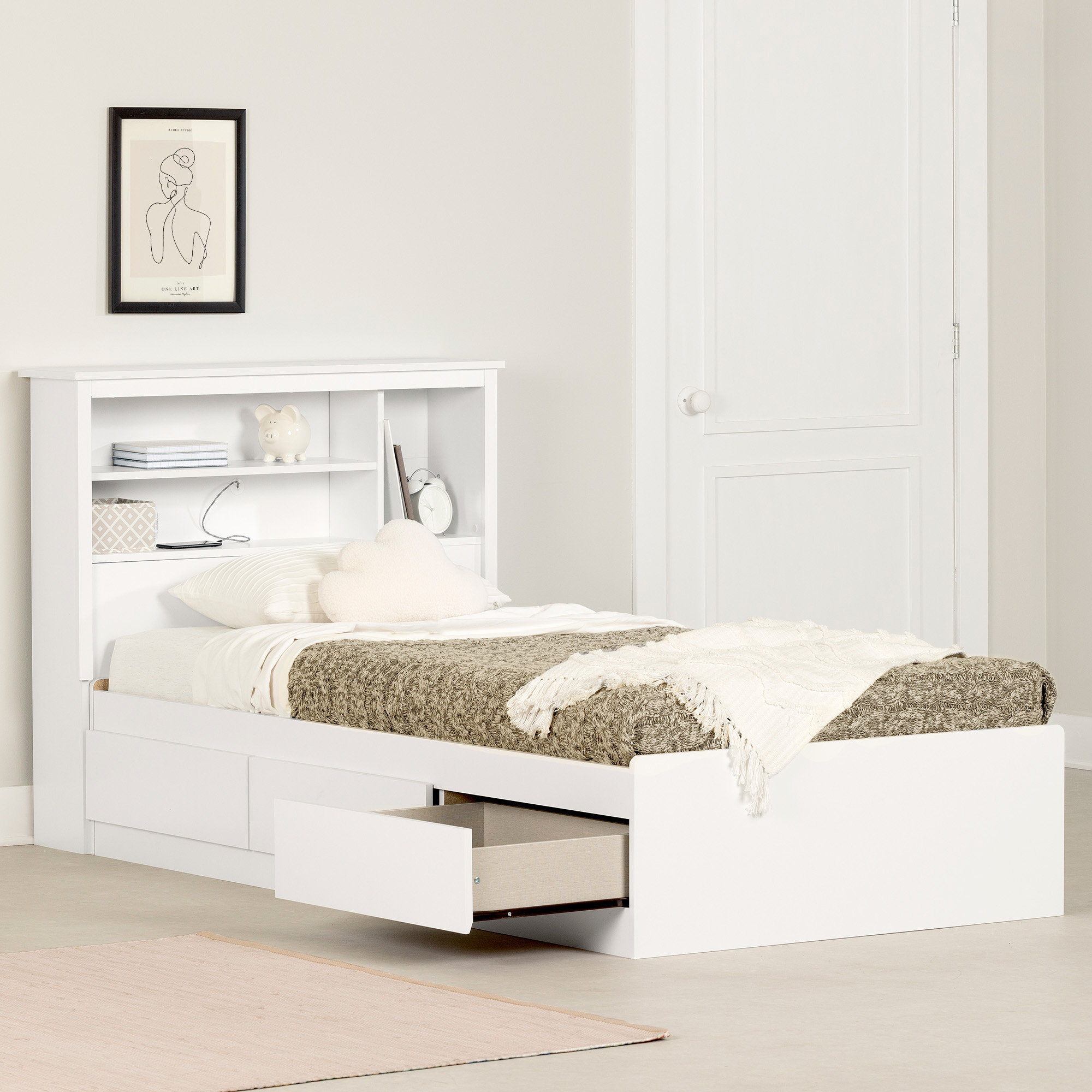 South Shore Gramercy Twin Storage Bed And Bookcase Headboard Set ... throughout Maximizing bedroom storage with twin bed and bookcase headboard combinations