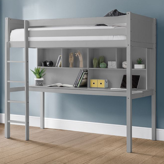 Takako Wooden Highsleeper Bunk Bed With Desk In Dove Grey intended for Grey Bunk Bed With Desk