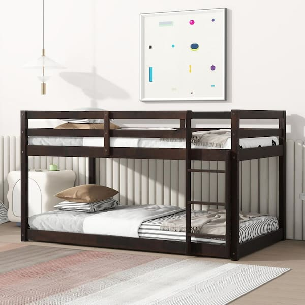 Tatahance Espresso Twin Size Wood Loft Bed With Bed Rails And Ladder ... within Bed Rails For Lofted Beds
