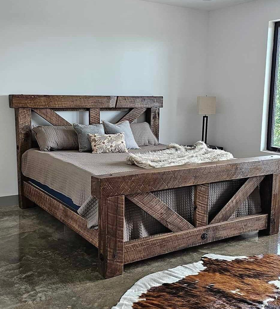 Timber Frame Trestle Bed - Rustic Bed, Big Timber Bed, Queen Bed, King ... inside Rustic Wood King Bed Frame