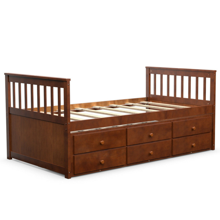Twin Captains Bed With Trundle And 3 Storage Drawers - Costway in Twin Captain Bed With Drawers