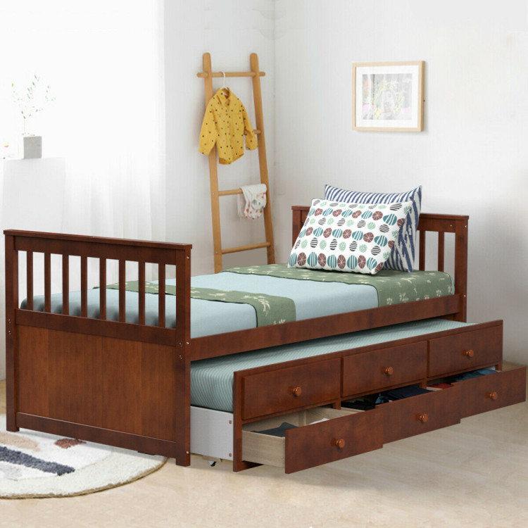 Twin Captains Bed With Trundle And 3 Storage Drawers - Costway within Twin Captains Bed With Drawers