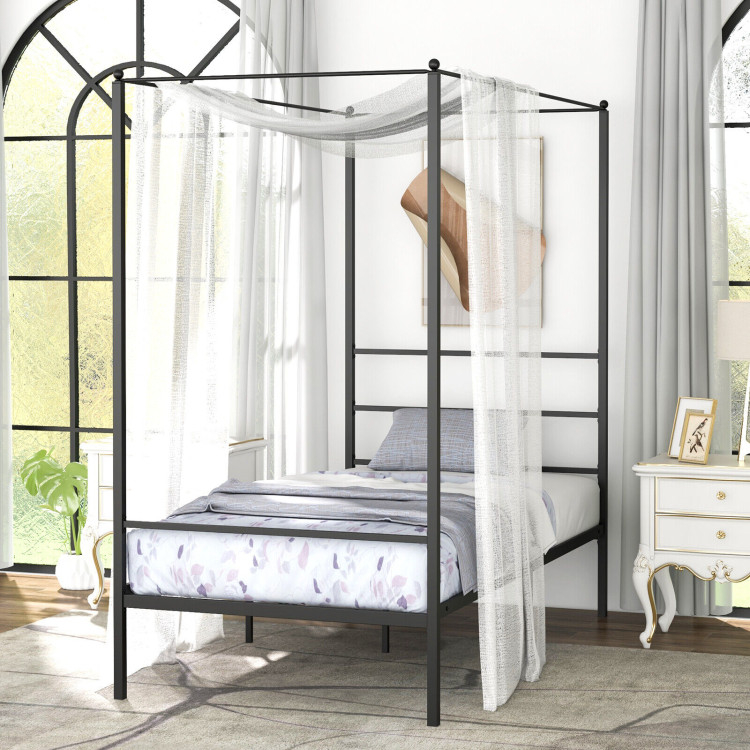 Twin/Full/Queen/King Size Metal Canopy Bed Frame With Slat Support ... in Comparing steel and aluminum options for metal canopy bed frames