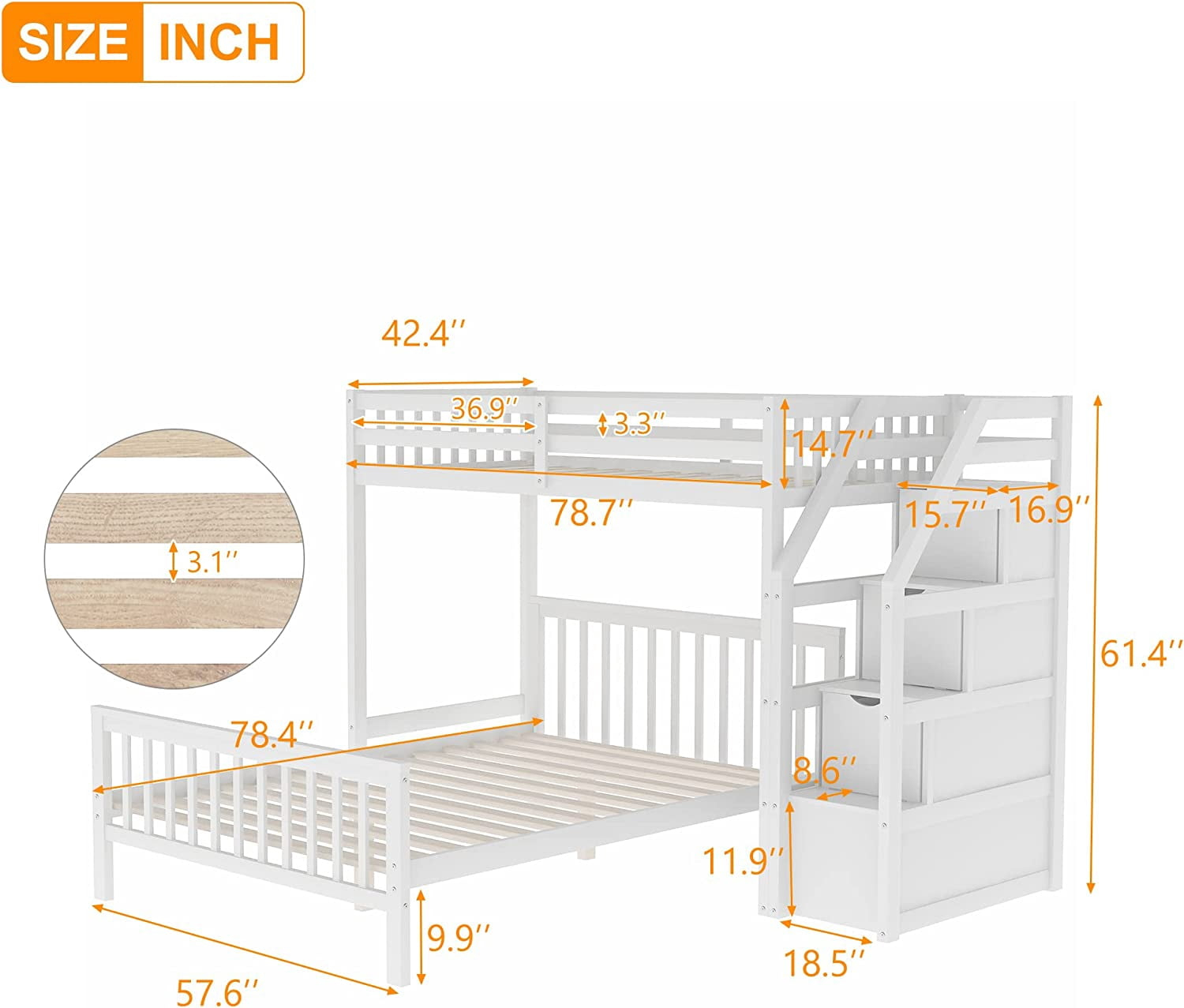 Twin Over Full Bunk Bed With Storage Stairs, L-Shaped Loft Bed Platform ... intended for L-Shaped Loft Bed With Stairs