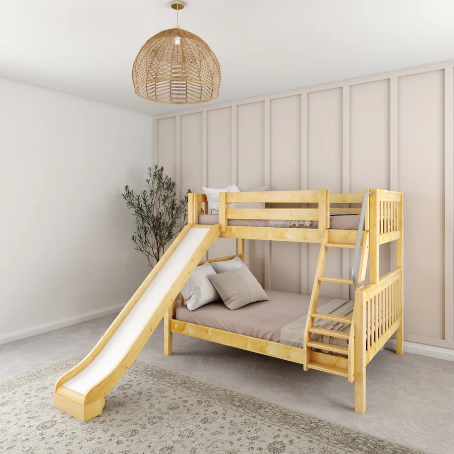 Twin Over Full Medium Bunk Bed With Slide - Solid Wood pertaining to Full Over Full Bunk Bed With Slide