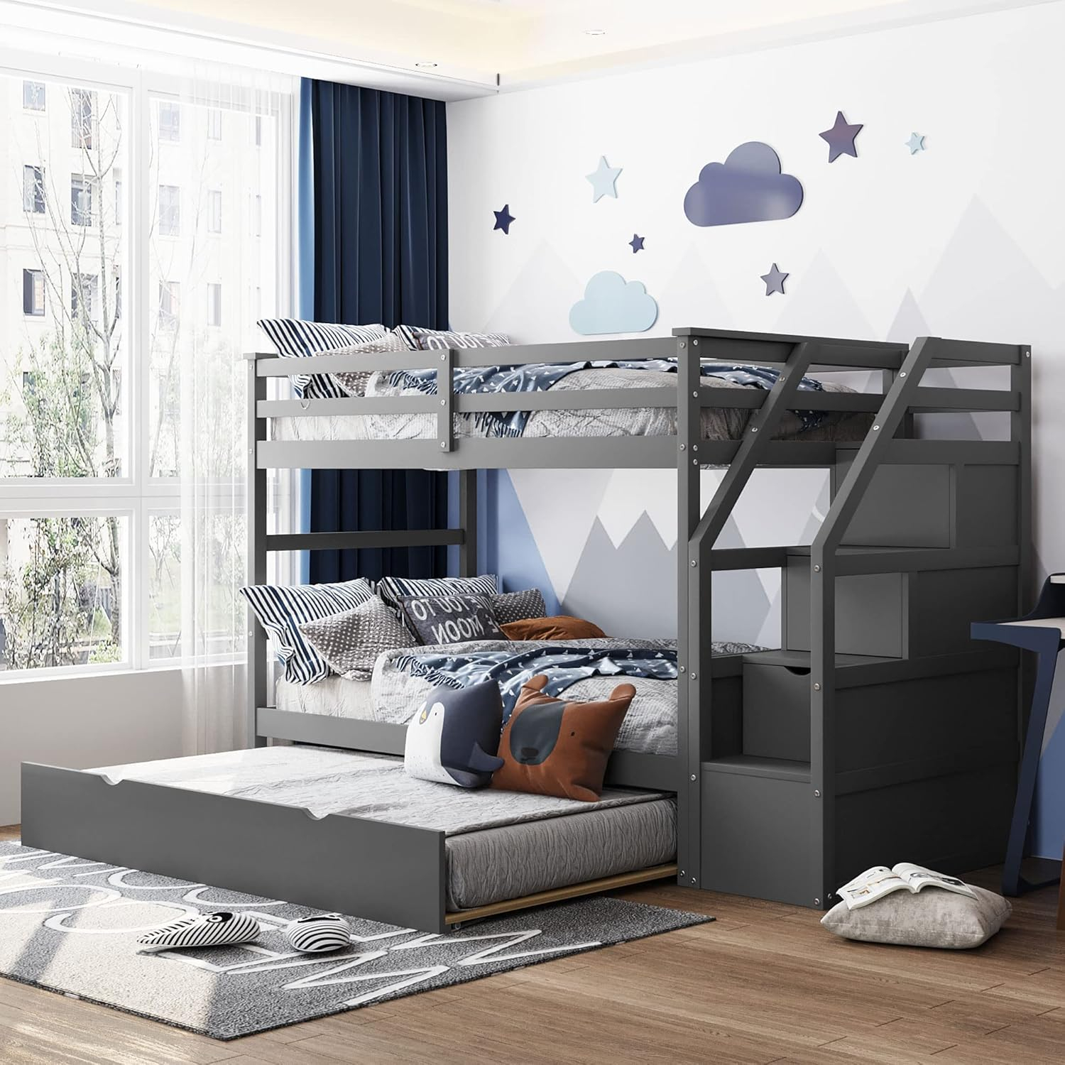 Twin Over Twin Bunk Bed With Trundle, Storage, And Australia | Ubuy throughout Twin Over Twin Trundle Bed