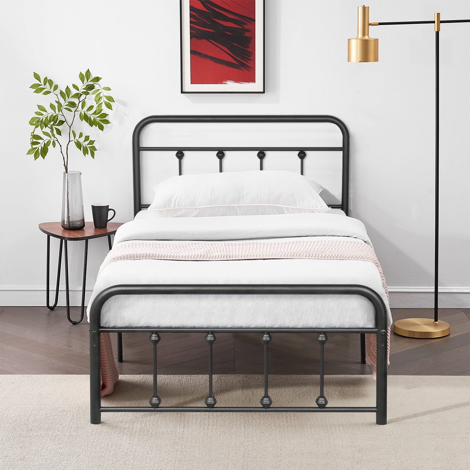 Vecelo Twin Size Metal Platform Bed Frame With Headboard And Footboard ... intended for Steel Twin Size Bed Frame