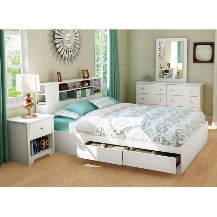 Vito Queen White Bedroom Set With Bookcase Bed | White Bedroom Set ... with White Bedroom Set With Storage