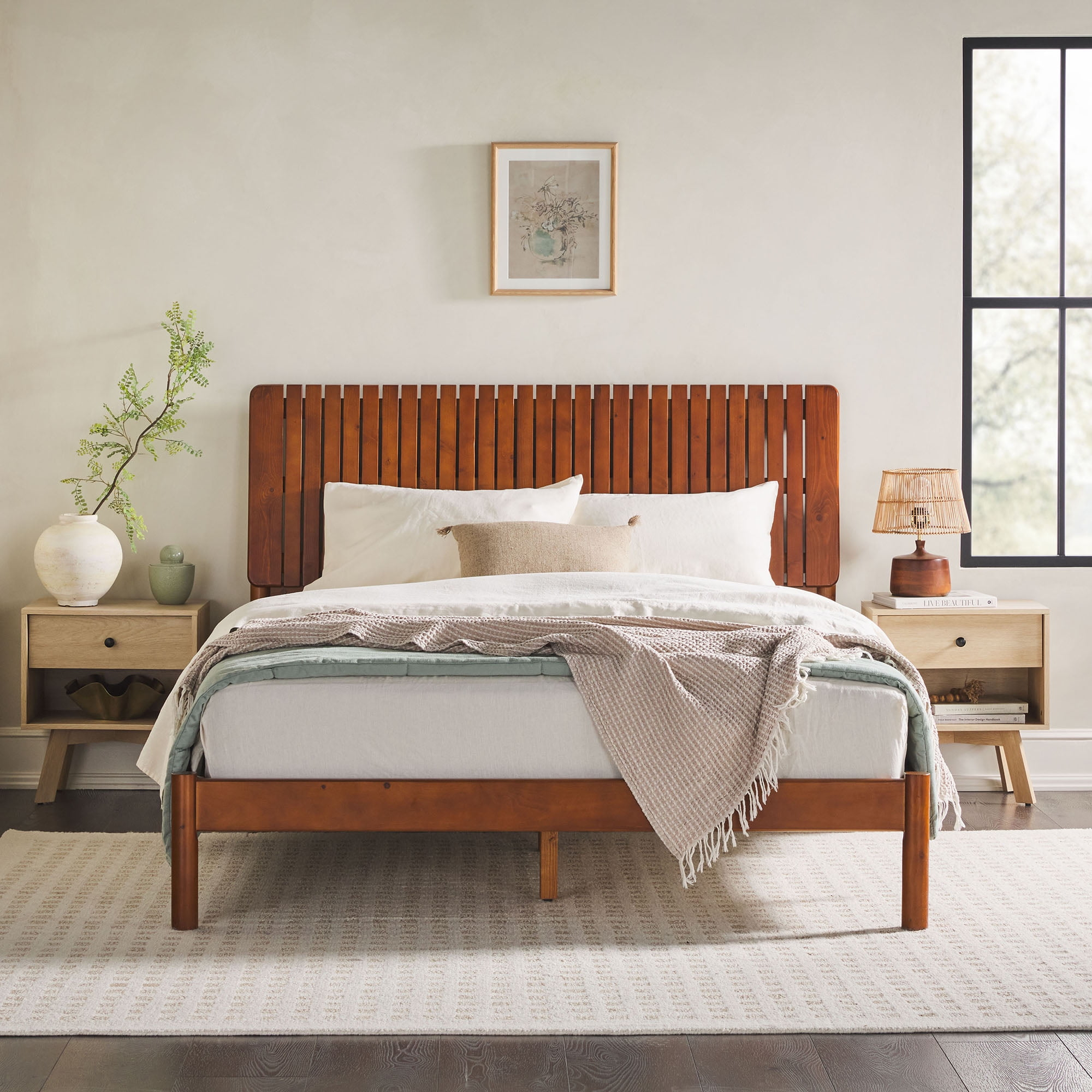 Walker Edison Transitional Solid Wood Platform Queen Bed, Dark Brown ... throughout Queen Platform Bed Solid Wood