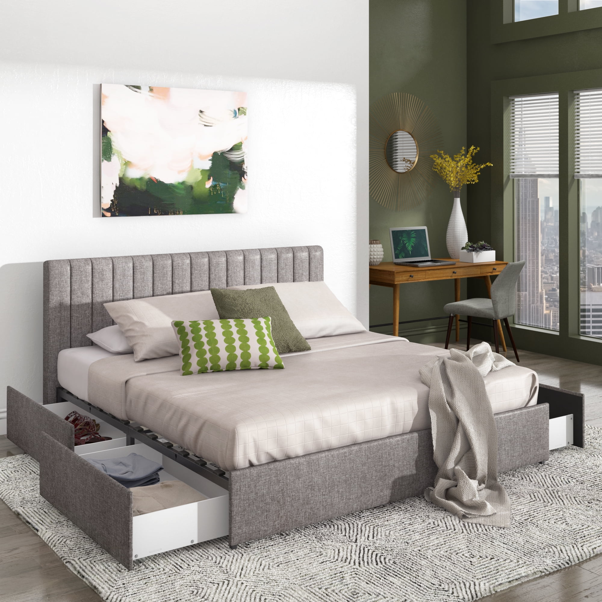 Weston Home Gaylen Grey Linen Upholstered Storage Platform King Bed ... within Everything You Need to Know About Platform King Storage Bed Design
