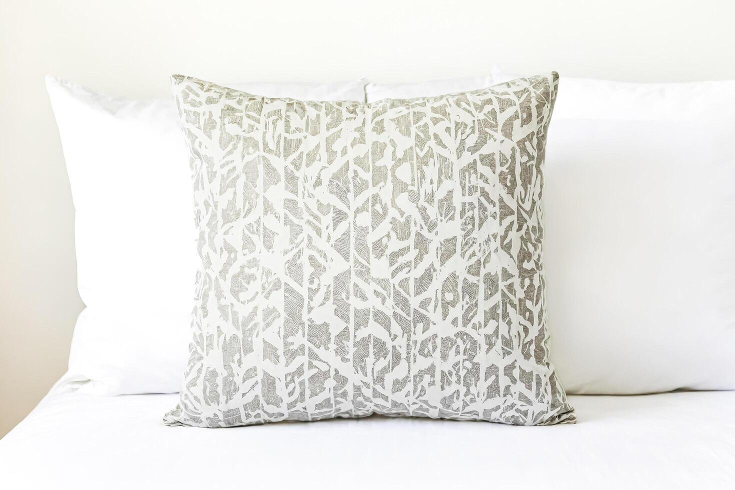 White And Grey Throw Pillow On White Bed 48180282 Stock Photo At Vecteezy inside Gray Throw Pillows For Bed