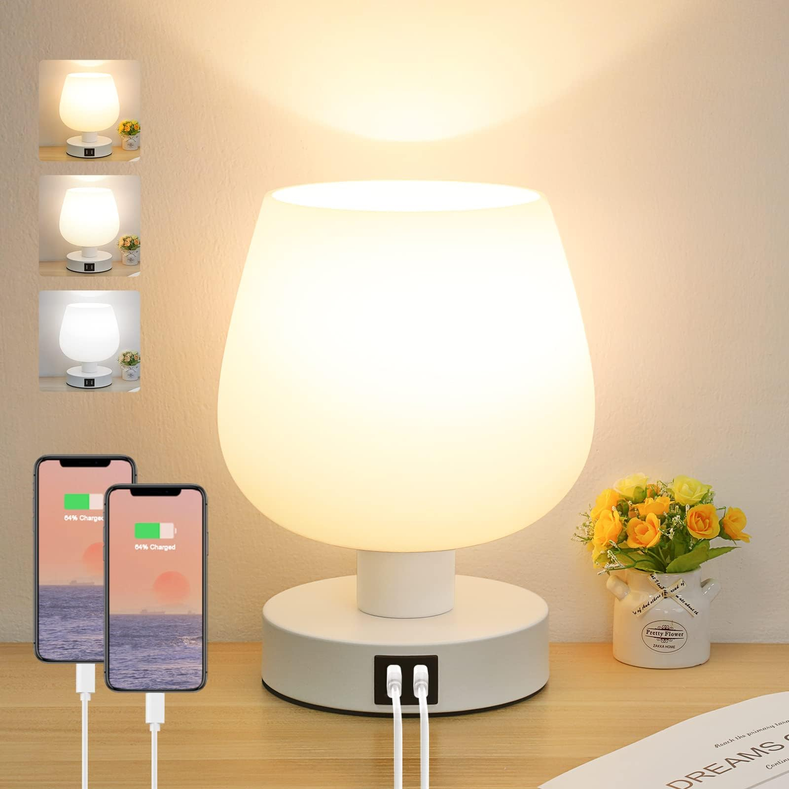Wihtu Small Bedside Lamp With Usb C+A Charging Port, Plug In Led Touch ... within Bedside Table Lamp With Usb