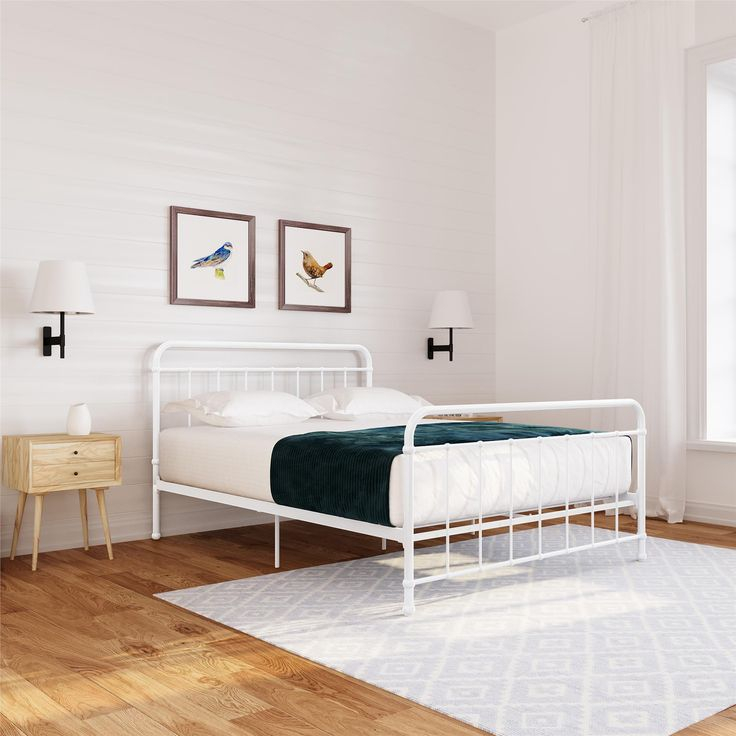 Woven Paths Brooklyn Iron Metal Platform Bed, Queen, White - Walmart ... pertaining to Design trends shaping queen white iron bed frames in contemporary homes