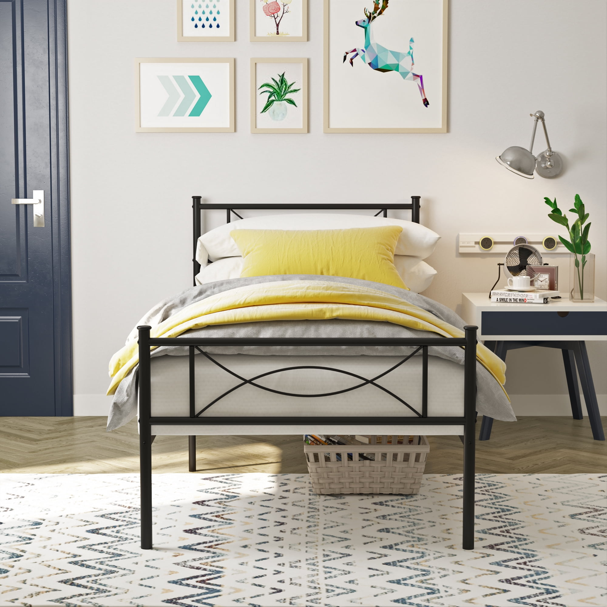 Yoneston Easy Set-Up Premium Metal Bed Frame Platform Box Spring With ... within Exploring the evolution of metal bed frames with box springs in modern bedrooms