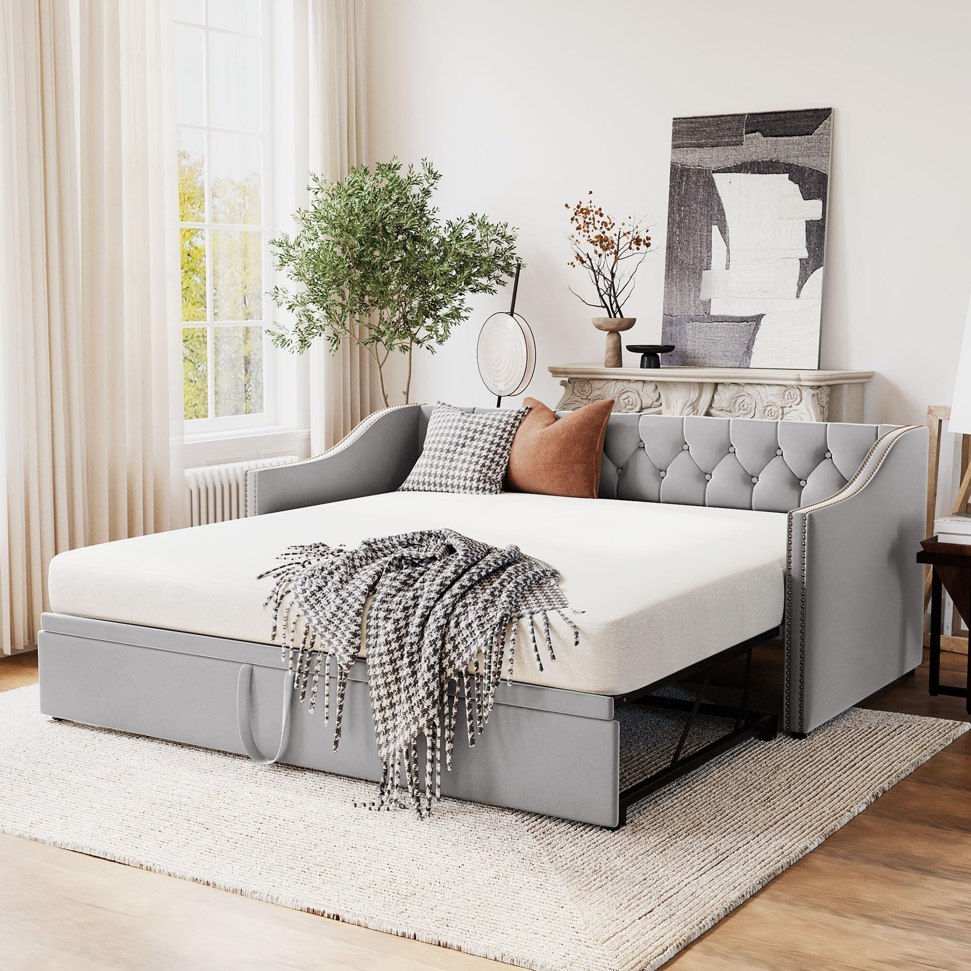 Amazon.com: Twin Size Upholstered Daybed With Pop-Up Trundle,Twin ... within Choosing the right twin xl trundle bed for comfortable adult sleep