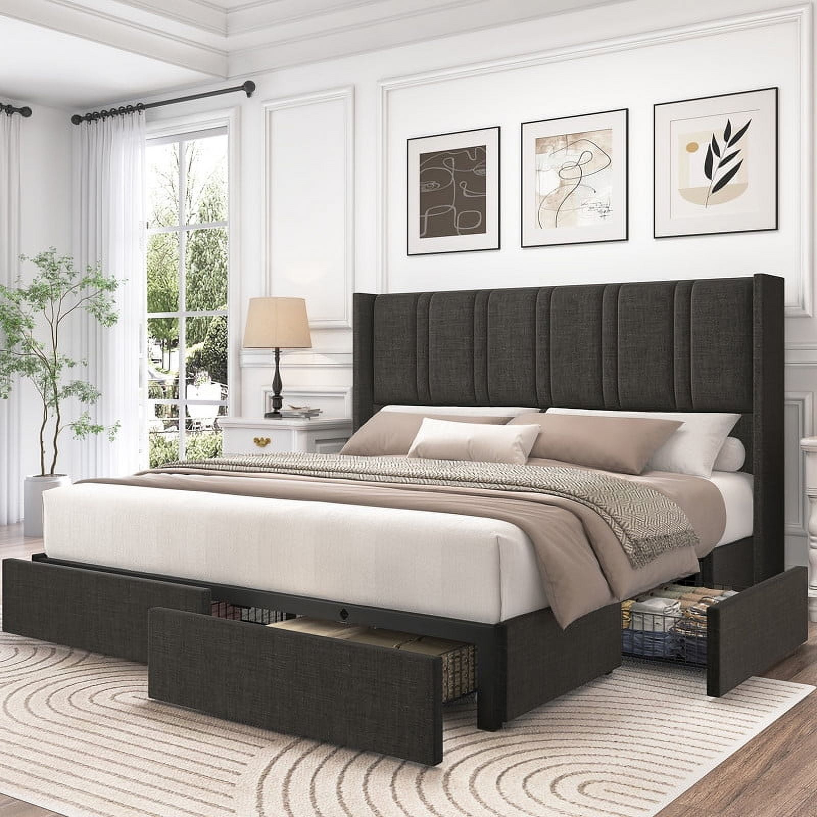 Larmace King Size Bed Frame Upholstered Platform Beds With 4 Storage ... regarding Bed Frame With Storage King
