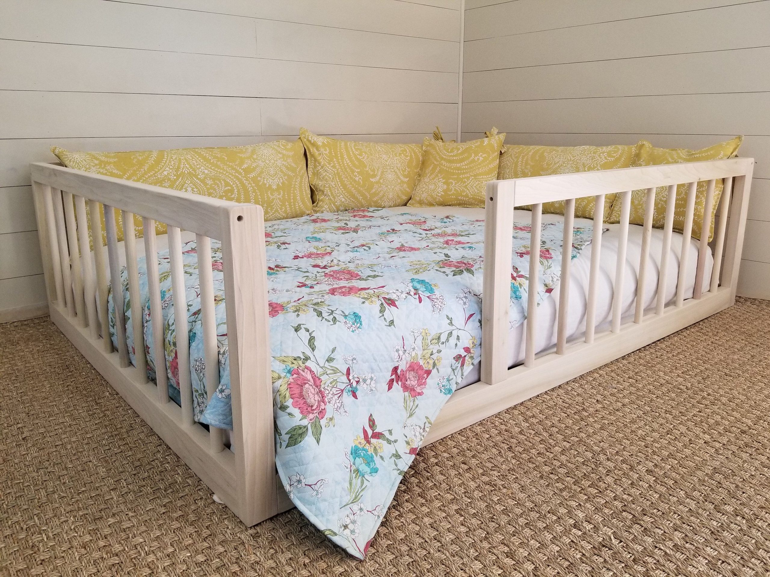 Montessori Floor Bed With Rails Twin, Full, Or Queen Floor Bed Hardwood ... within Why Montessori floor beds with extra high rails are changing how we transition from cribs