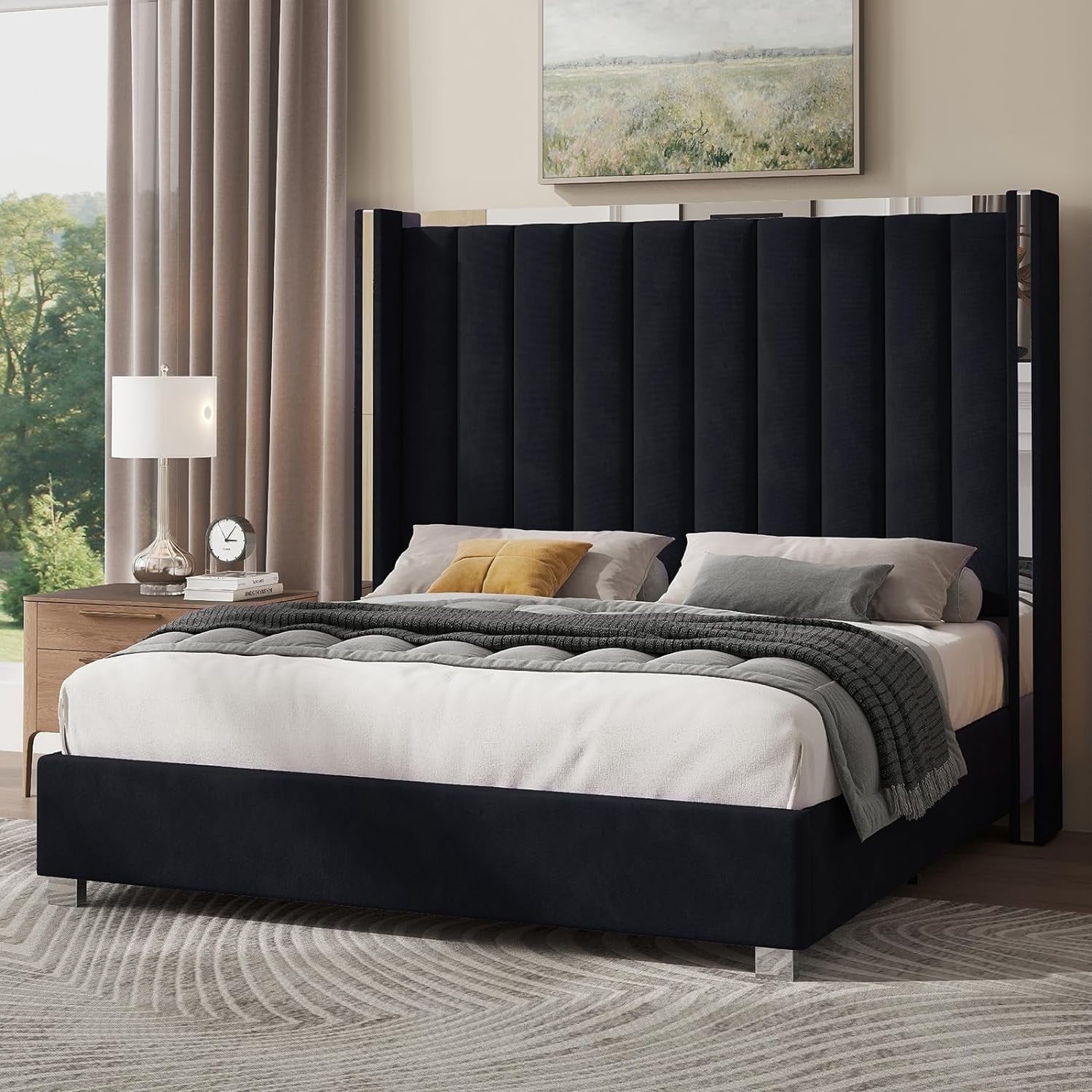 Plauin King Size Bed Frame With 58" Tall Headboard, Velvet Upholstered ... regarding King Size Bed Frame Upholstered
