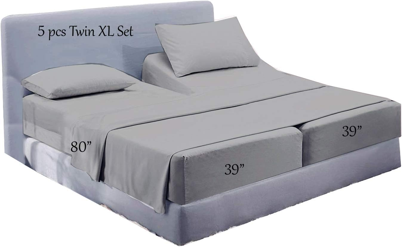 Split Bed Sheet Set (5 Pieces) Adjustable Bed Sheets - 100% Egyptian ... inside Deep Pocket Fitted Sheets For Adjustable Beds